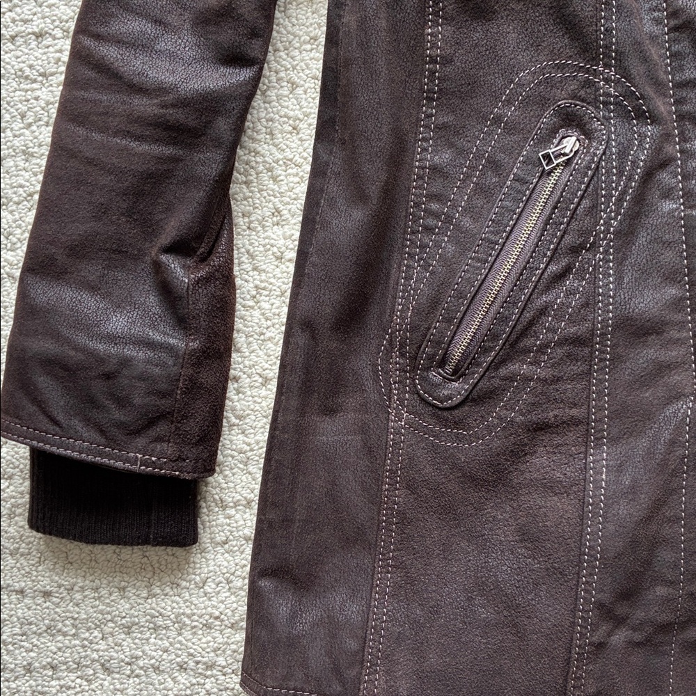 Danier Women’s Brown Leather Mid-Length Jacket Size 3XS Fits XS - Picture 3 of 13